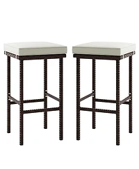 Wicker Bar Stools Set of 2 with Removable Seat Cushions Footrest Support 400 Lbs