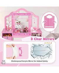 Costway Kids Vanity Table & Chair Set 2-in-1 Princess Pretend Play Makeup