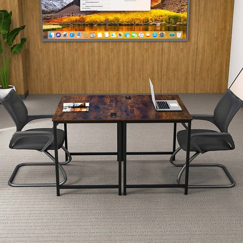 32" Meeting Room Desk Set of 6 with Charging Station & Headphone Hook Metal Frame
