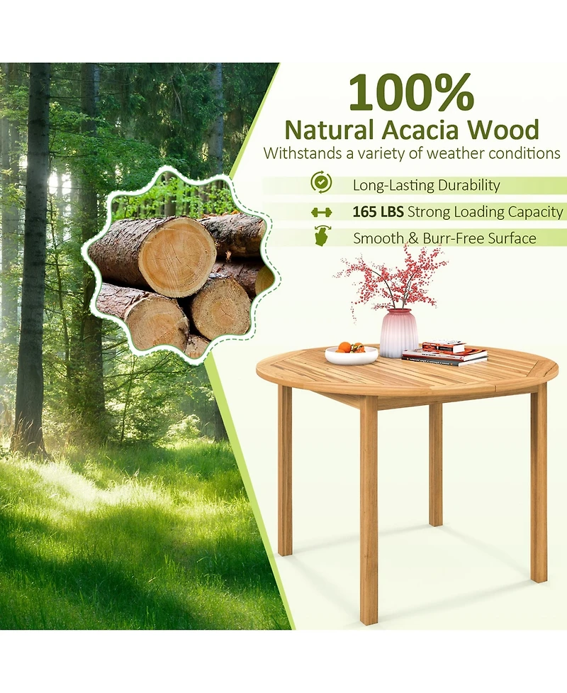 Costway Patio Dining Table Acacia Wood Round Outdoor Bistro Table 4-Person