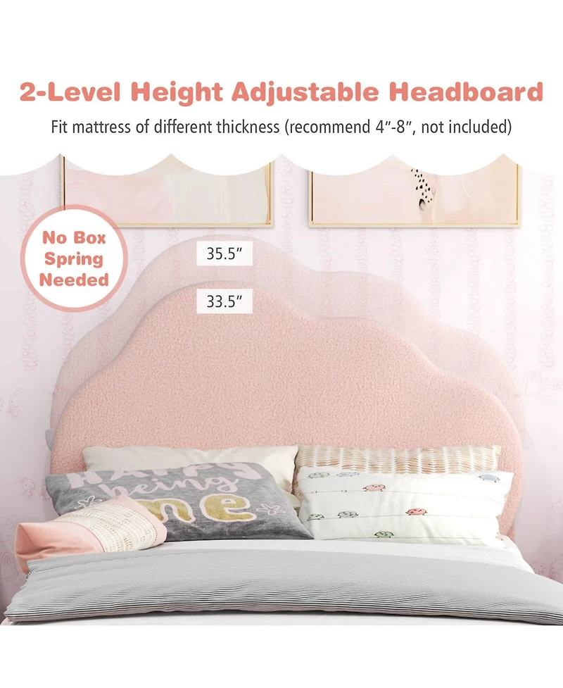 Costway Kids Twin Platform Bed Frame Upholstered Twin Size Bed with Wooden Slats Support