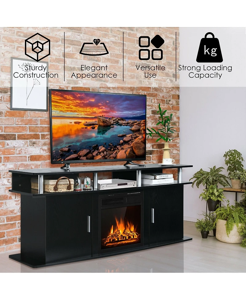 Gymax 63'' Fireplace Tv Stand W/18'' 1500W Electric Fireplace up to 70'' Black