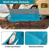 3 Person Folding Camping Chair Heavy-Duty Camp Couch with 2 Cup Holders Padding
