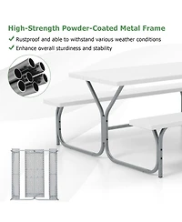 Costway 6 Ft Picnic Table Bench Set Outdoor Dining Table & 2 Benches with Metal Frame
