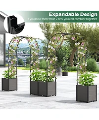 Costway 6.6 Ft Tall Metal Garden Arbor with 2 Raised Garden Planters Arch Trellis Outdoor