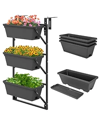 Costway Hanging Vertical Planter with 3 Planter Boxes & Detachable Hooks for Flowers