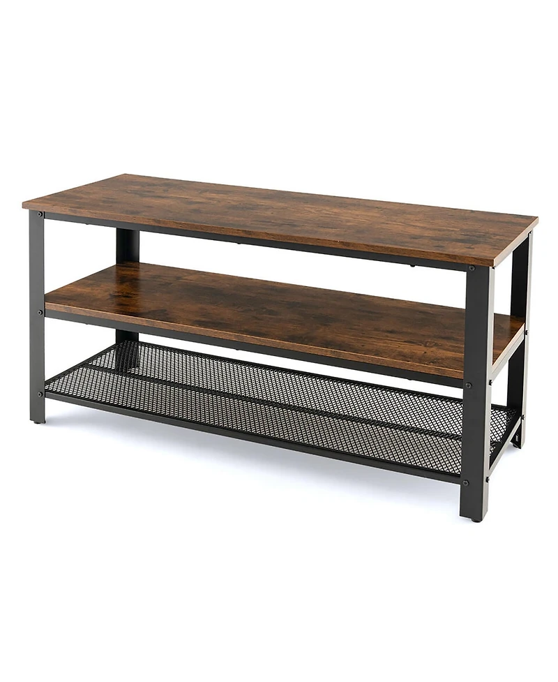 Gymax 3-Tier Industrial Tv Stand Entertainment Center Console Metal Frame Rustic Brown