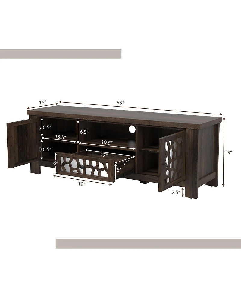 Gymax 55'' Retro Tv Stand Media Entertainment Center w/ Mirror Doors & Drawer Brown