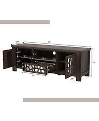 Gymax 55'' Retro Tv Stand Media Entertainment Center w/ Mirror Doors & Drawer Brown