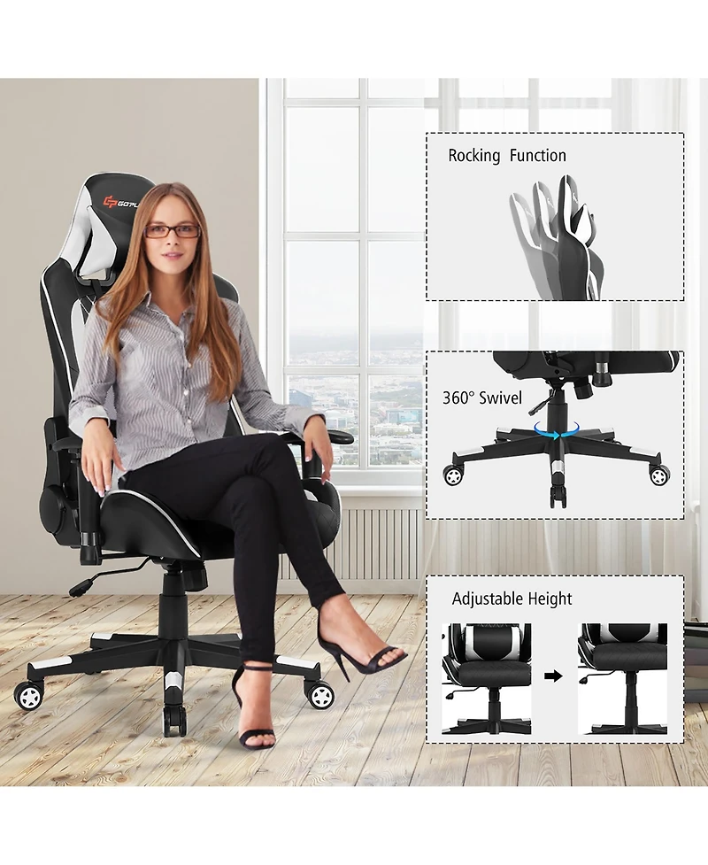 Massage Gaming Chair Reclining Racing Chair w/Lumbar Support