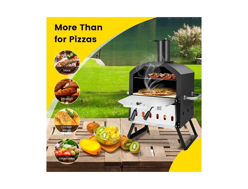 Slickblue Outdoor Pizza Oven with Anti-scalding Handles and Foldable Legs-Black