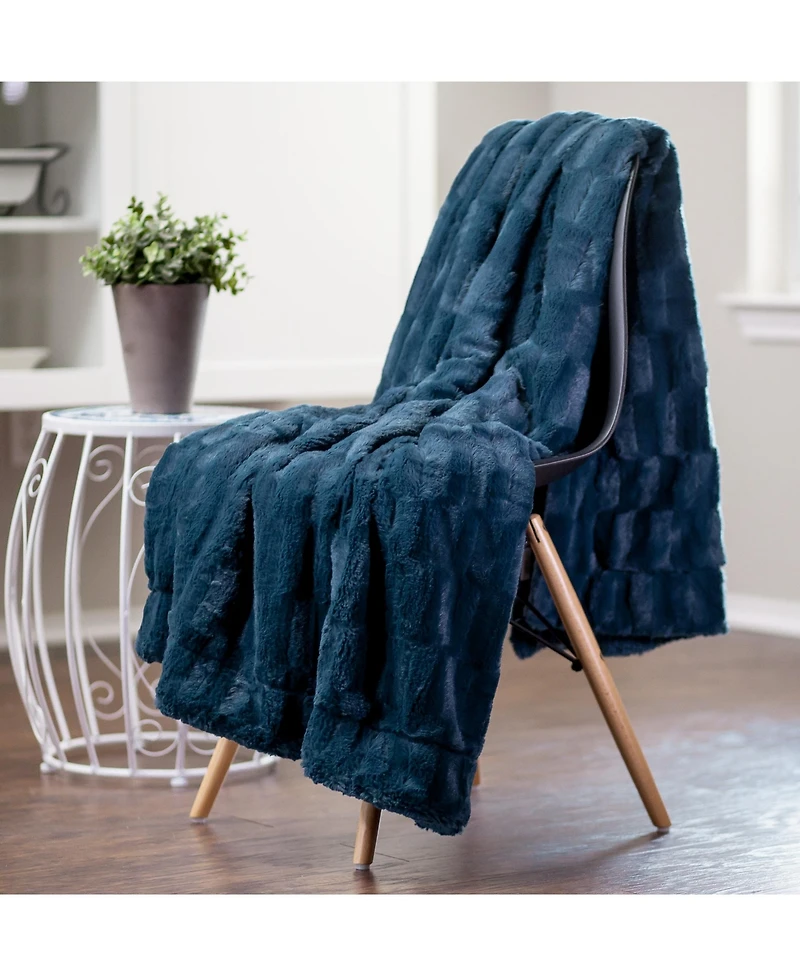 Chanasya Premium Fuzzy Faux Fur Rectangular Embossed Throw Blanket