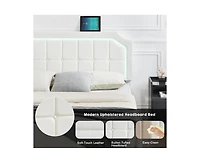 gaomon Floating Bed Frame King Size with Rgb Led Lights, Upholstered Platform King Bed with Adjustable Headboard, Button Tafted Headboard No Box Sprin