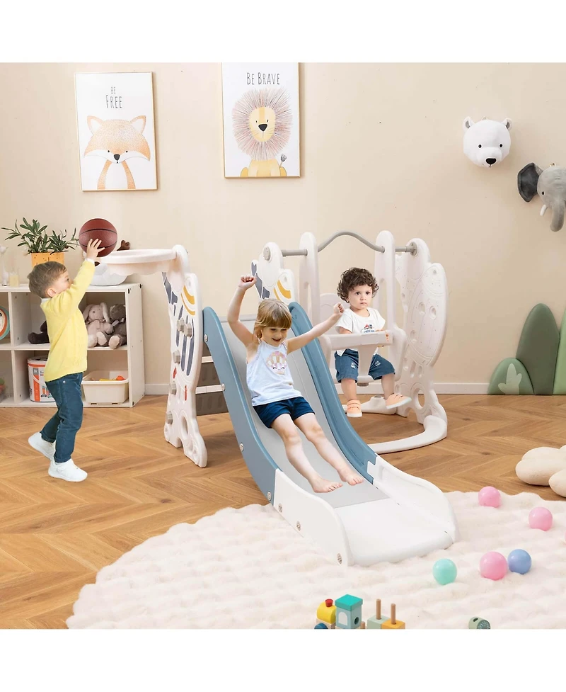 Costway Boys Slide and Swing Set 4-in-1 Indoor Playground with Extended &