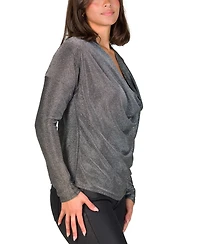 24seven Comfort Apparel Women's Cowl Neck Long Sleeve Shimmery Fabric Top
