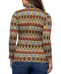 24seven Comfort Apparel Women's Multicolor Geo Pring Long Sleeve Turtleneck Top
