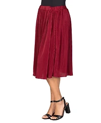 24seven Comfort Apparel Women's Elegant Pleated Elastic Waist Party Midi Skirt