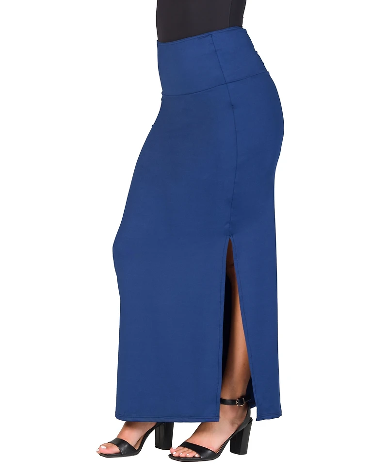 24seven Comfort Apparel Women's Versatile Side Slit Elastic Waist Maxi Skirt