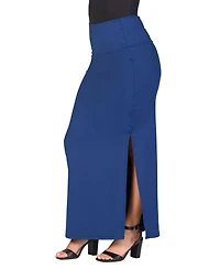24seven Comfort Apparel Women's Versatile Side Slit Elastic Waist Maxi Skirt