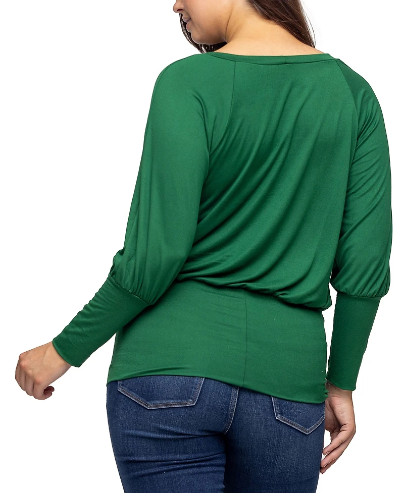 24seven Comfort Apparel Women's Round Neck Long Sleeve Banded Bottom Top