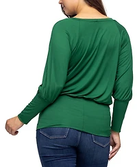 24seven Comfort Apparel Women's Round Neck Long Sleeve Banded Bottom Top