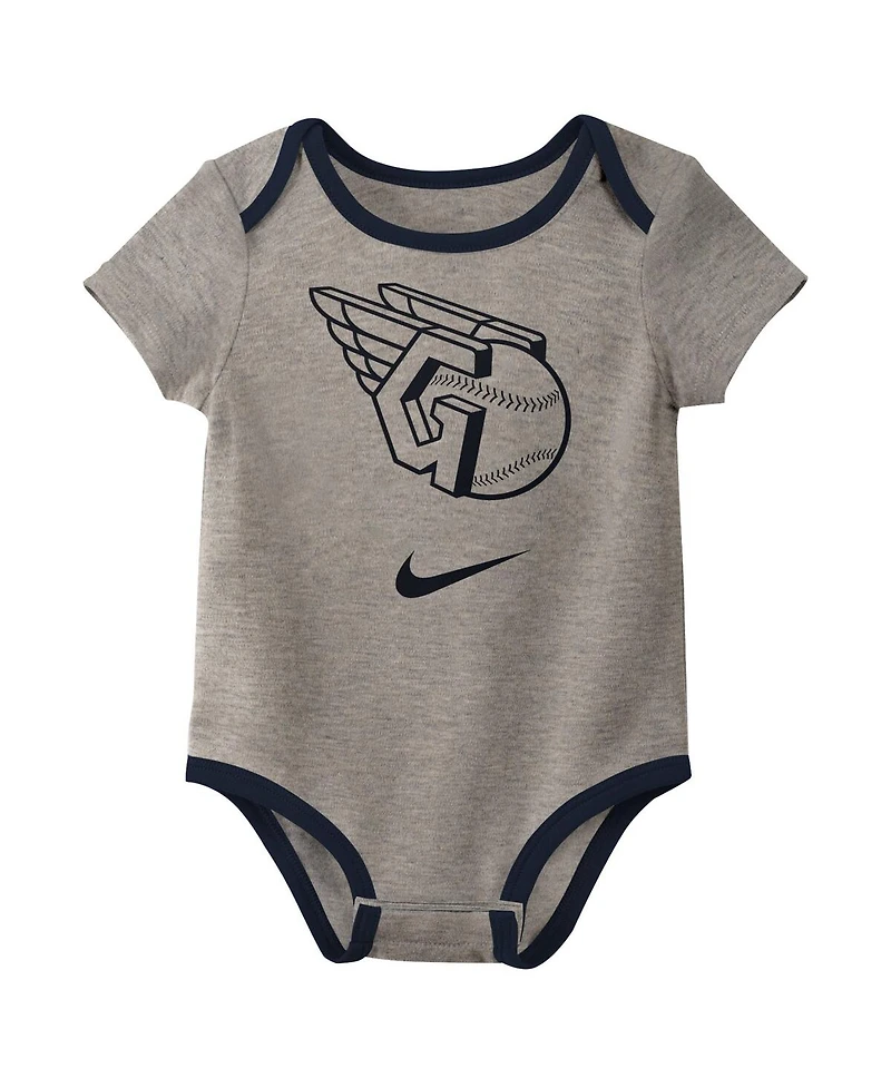 Nike Baby Boys and Girls Cleveland Guardians Authentic Collection Three-Pack Bodysuit Set