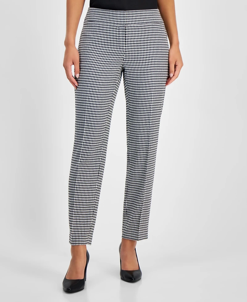 Kasper Women's Houndstooth Print Mid Rise Straight-Leg Pants, Regular and Petite Sizes