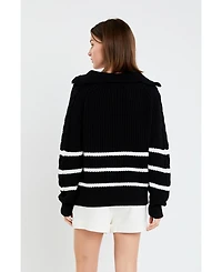 English Factory Women's Stripe Zip up Sweater