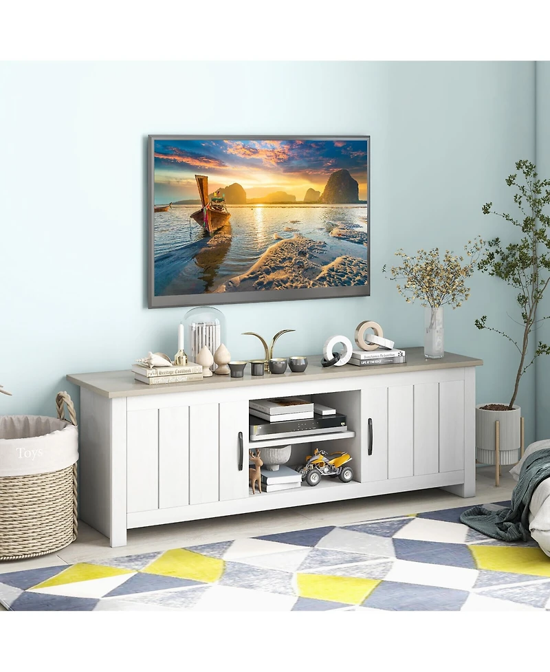 Gymax Farmhouse Tv Stand for TVs up to 65'' Media Console Center w/ Doors Cubbies Dark Brown