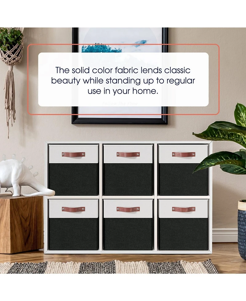 Ornavo Home 6 Pack Collapsible Linen Storage Cube Bin with Leather Handles - 11 Inch