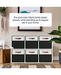 Ornavo Home 6 Pack Collapsible Linen Storage Cube Bin with Leather Handles - 11 Inch