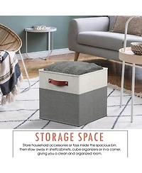 Ornavo Home 6 Pack Collapsible Linen Storage Cube Bin with Leather Handles - 11 Inch