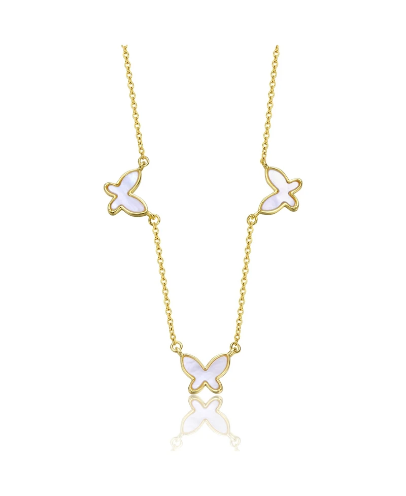 GiGiGirl Kids 14k Gold Plated Mother of Pearl Triple Charm Butterfly Necklace