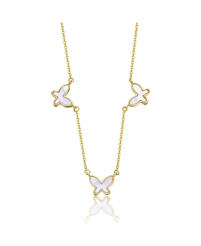 GiGiGirl Kids 14k Gold Plated Mother of Pearl Triple Charm Butterfly Necklace