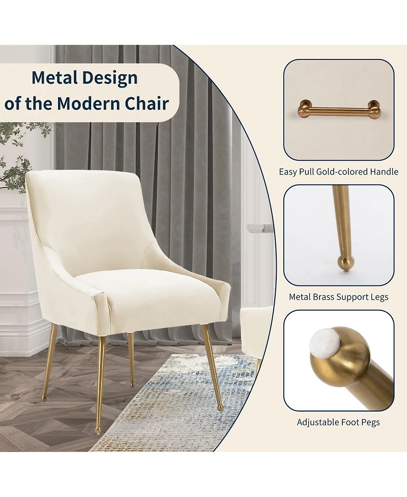 Boyel Living Velvet Dining Chair with Pulling Handle and Adjustable Foot Nails(Set of 2)