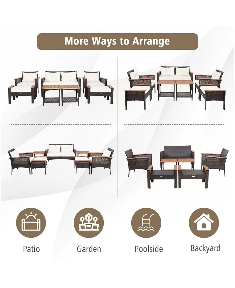 Slickblue 7 Pieces Patio Rattan Cushioned Conversation Furniture Set