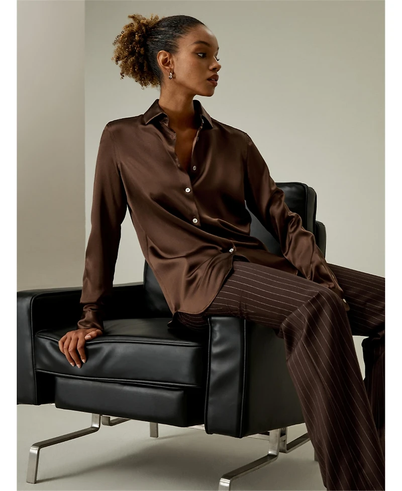 Spread Collar Silk Shirt for Women