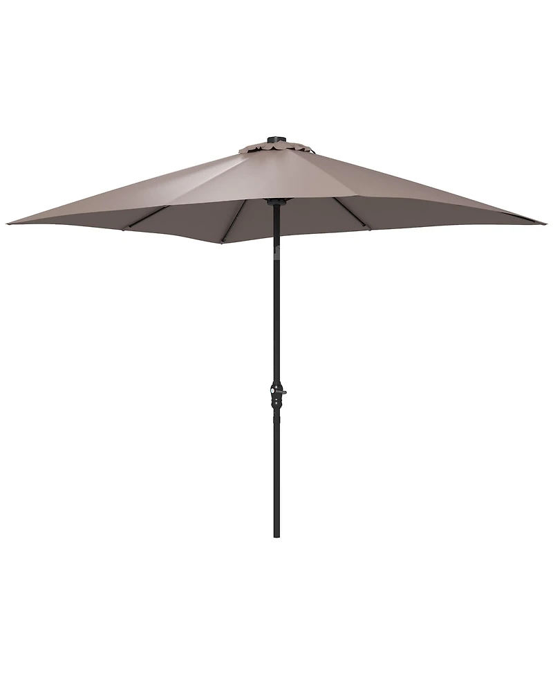 Outsunny 9' x 7' Solar Umbrella, Patio Umbrella with Led Lights, Tan