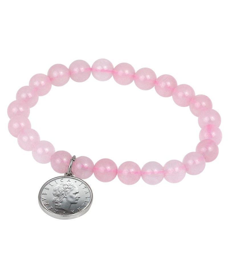 American Coin Treasures 16544 Rose Quartz Bracelet with Italian 50 Lire Coin