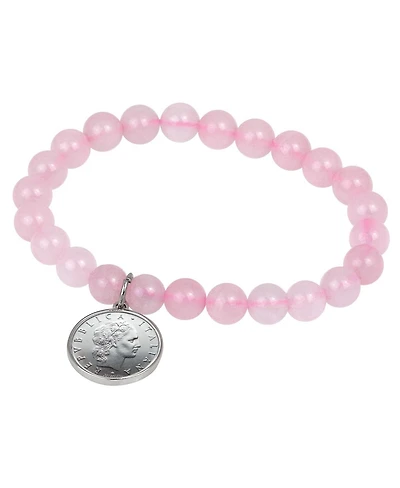 American Coin Treasures 16544 Rose Quartz Bracelet with Italian 50 Lire Coin