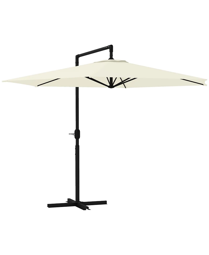 Outsunny 9.5FT Cantilever Patio Umbrella w/ Crank Cross Base Hanging Offset Umbrella, Beige