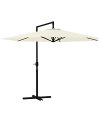Outsunny 9.5FT Cantilever Patio Umbrella w/ Crank Cross Base Hanging Offset Umbrella, Beige