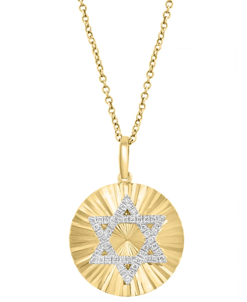 Effy Diamond Star of David Sunray 18" Pendant Necklace (1/8 ct. t.w.) in 14k Gold