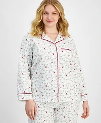 Charter Club Plus Cotton Flannel Printed Pajama Set, Created for Macy's