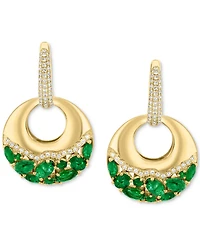 Effy Emerald (2-1/2 ct. t.w.) & Diamond (3/8 ct. t.w.) Dangle Hoop Earrings in 14k Gold