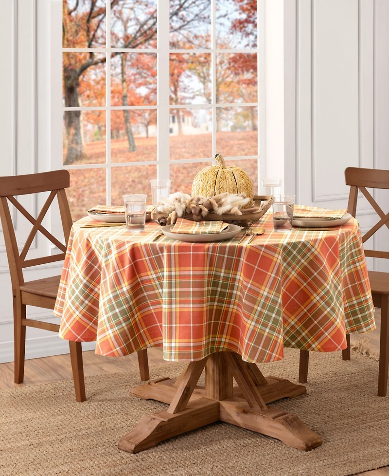 Elrene Hawley Plaid Harvest Cotton Oval Tablecloth, 60" x 84" Oval