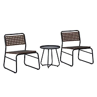 Freja 3-Piece Mid-Century Modern Faux Rattan Conversation Outdoor Patio Set