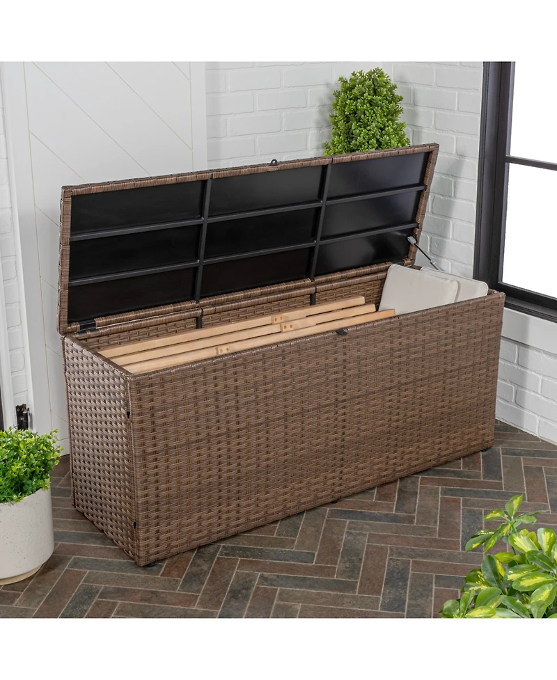 Jonathan Y Nino 47.24" Modern Minimalist Outdoor Faux Wicker Deck and Patio Storage Box, Brown