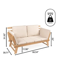 Jonathan Y Hartley 2-Seat Modern Scandinavian Folding Wood Outdoor Day Bed Sofa, Beige/Light Teak