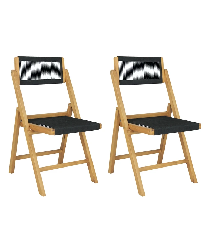 Jonathan Y Olivier Coastal Modern Wood Roped Folding Chair with Adjustable Back, Black/Natural (Set of 2)